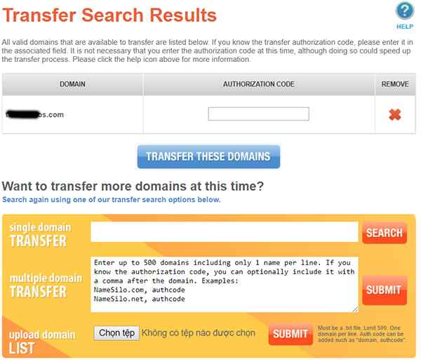 Transfer tên miền về Namesilo