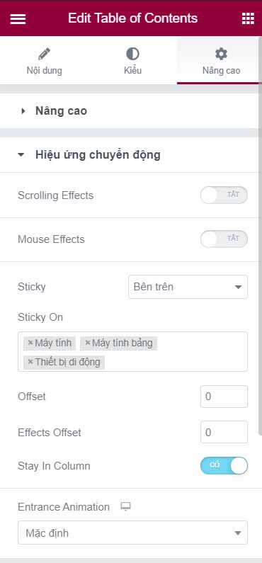 tạo Sticky Table Of Contents trong Elementor