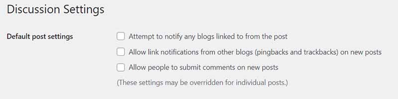 Cách tắt chức năng comment trong wordpress phần Discussion Settings